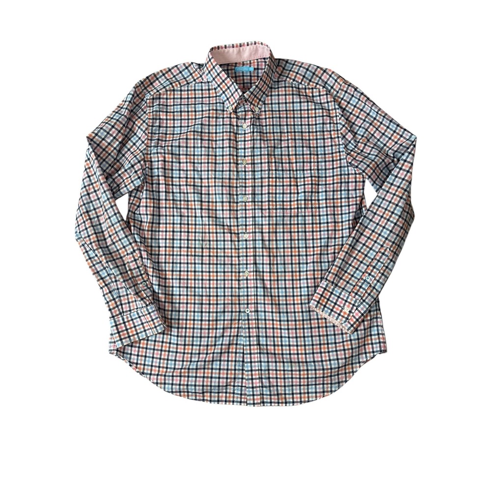 J.McLaughlin Men's XL Shirt 100% Cotton Plaid Button Down Tattersall Multi-Color